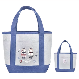 kUSUgURU JAPAN 日本眼鏡貓 Pochanyako軍團系列 海軍風格手提收納包, 藍色