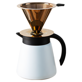 KALDIN 玫瑰金鈦合金手沖咖啡套組, 咖啡濾杯 + 白色保溫咖啡壺, 650ml, 1組