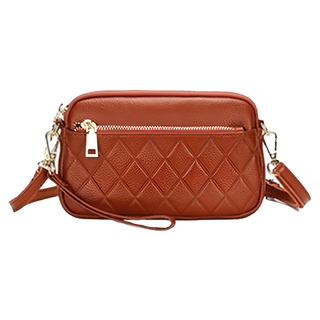 真皮頭層牛皮菱格紋女士肩背包小包 6色可選, 20.5 x 13 x 4.5cm, 土黃色