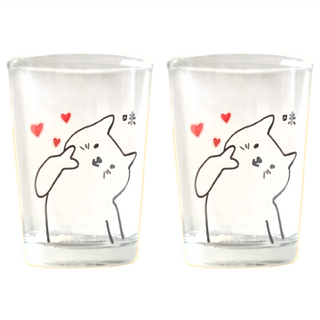Mao's樂陶陶 李瑾倫聯名玻璃杯組 166ml 2入, 愛貓 透明色, 1組