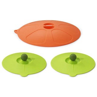 BERiNG 矽膠兩用鍋蓋套裝 1 個鍋蓋 (22cm)+2 個碗蓋 (14cm), 橘色 + 綠色, 1組