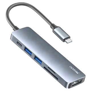 yesido Type-C六合一擴展器, 60W PD快充 4K高清, 支援TF/SD讀寫, HB-11, 1條