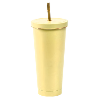 750ml 不銹鋼吸管杯，車載設計，布丁黃, 1個