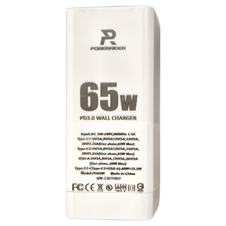 POWERRIDER 3孔PD快充折疊充電器 65W, 白色, 1個