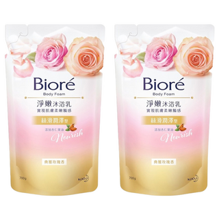 Biore 蜜妮 台灣公司貨 淨嫩沐浴乳 絲滑潤澤型 典雅玫瑰香 補充包, 700g, 2包