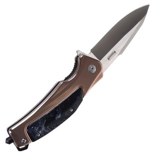 Ad-Forest 極致輕量朱鶇折刀 戶外求生刀 多功能露營刀 440C硬質鋼材 不鏽鋼握把, 1支, 銀色 + 咖啡色