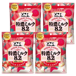 UHA 味覺糖 特濃牛奶糖 北海道鮮奶 草莓味 濃郁口感, 58g, 4包