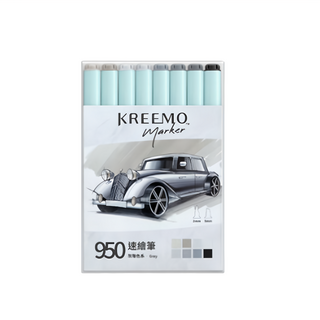 SIMBALION 雄獅 KREEMO 可瑞莫 950酒精性雙頭速繪筆 8色組, 灰階色系, 1盒, 8支