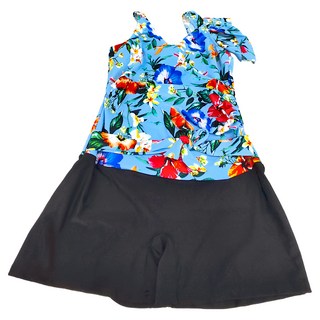 Summer love 夏之戀 大女連身四角泳衣 印花泳衣, 藍色