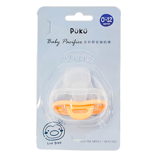 PUKU 藍色企鵝 嘟嘟全矽膠安撫奶嘴, 0~12個月, 粉橘色, 1個