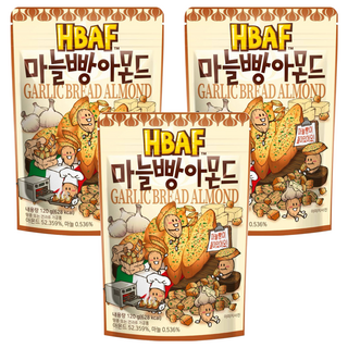HBAF 杏仁果與大蒜麵包, 韓國原裝進口, 辦公室必備零食, 120g, 3包