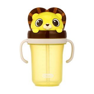 Edison Friends 2代雙握把防漏吸管學習杯, 300ml, 1個, 黃色獅子款