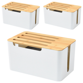 Mega 日式木蓋雙層路由器收納盒, 白色, 3個
