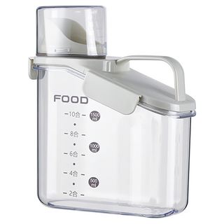 COLACO 斜口型雙重密封量杯保鮮罐 防潮儲米桶 寵物飼料罐, 白色, 23.5 x 26cm, 1個