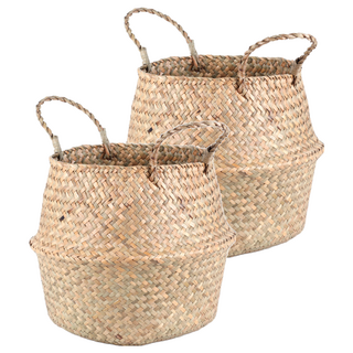 Morning Scent 手工藤編花盆籃, 米黃色 + 淺棕色, 2個