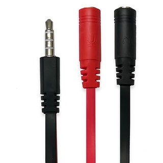 ZIYA 筆記型電腦/桌上型電腦 3.5mm轉麥克風耳機轉接線 三環四極扁線設計 適用多種設備 Red Black, 無, Red, Black, 1組