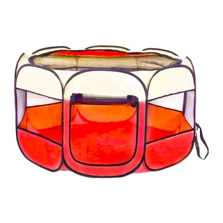 八角寵物圍籠, 寵物圍欄/帳篷/產房, 可折疊/可拆洗/可車載/四季通用, 滿足母貓生產環境需要, 73 x 73 x 43cm, 魅力紅, 1個