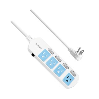 Kinyo 4開4插延長線 3孔, 1.8m, 白色 + 藍色, 1個
