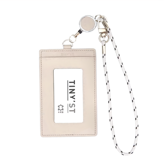 Raymay 藤井 優質極簡繩帶捲軸車票套 牛皮材質, 11.8 x 6.9 x 0.9cm 繩長18cm, 米色