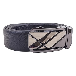 真皮頭層牛皮帶男士自動釦皮帶 銀灰/槍黑 帶身長110-130cm, 110 x 3.5cm