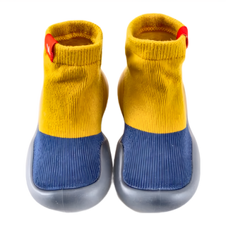 寬頭防滑透氣學步鞋 高筒 Rubber Grip Sole Socks, 24~25(14.5cm), 黃藍拚色