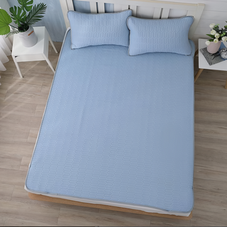 Ishur 伊舒爾 乳膠冰絲涼蓆墊, 乾爽潔淨 防蹣 輕薄透氣 柔軟舒適 綠色環保, 涼蓆墊 + 枕套 x 2, 加大, 冰炫藍