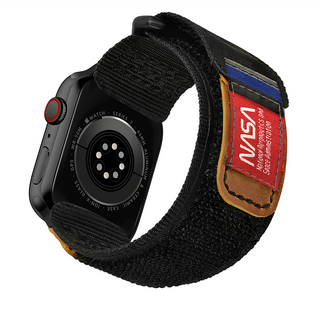加拿大 Mifa Apple Watch EDC-34太空總署NASA系列戰術尼龍混搭真皮皮革運動錶帶, 太空黑, 1個