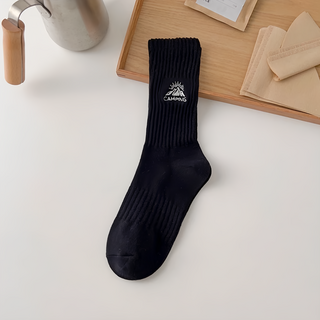 Suxinaimin 雪山刺繡 長襪 6雙 Set 棉+聚酯纖維, 全長26cm, 黑色