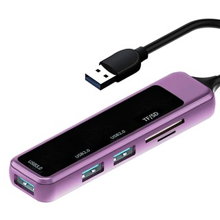 Type-C + USB 五合一多功能轉接頭, USB擴展埠(3口)+TF/SD, 優質ABS材質，線長8CM, Win 8/Win 10/Win 11系統兼容, 紫色, 1個