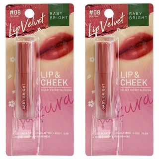 BABY BRIGHT 絲絨唇釉 Zen Pink 雙用唇頰彩, #08, 2.4g, 2件