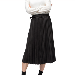 CARET 女款羊毛混紡鬆緊百褶裙 附腰帶, FREE SIZE, 總長70cm, 黑