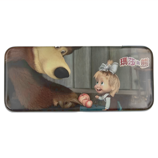 瑪莎與熊 雙層鐵筆盒, 瑪莎與熊 灰色 + 棕色, 1組