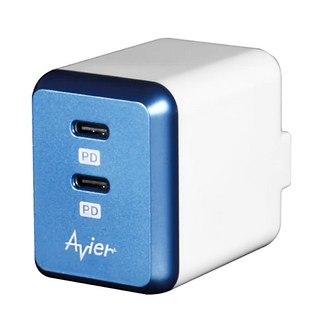 Avier PD3.0 雙孔電源供應器, 36W 最大輸出功率, 折疊插頭 輕巧機身, 藍色, 1個