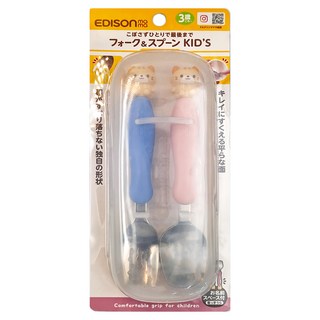 EDISON mama 兒童學習餐具組 附收納盒 3歲以上, 貓咪, 叉子 + 湯匙, 1組