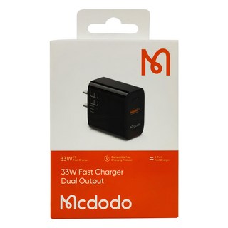 Mcdodo 麥多多 PD + QC 33W 快充插頭 CH-086 雙孔PD+QC 蘋果/安卓設備通用 功率數顯充電器, 44mm, 黑色, 1個