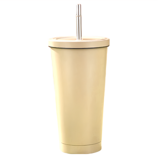304不鏽鋼環保吸管杯 吸管 保溫保冷4-6小時, 奶茶色, 750ml, 1個