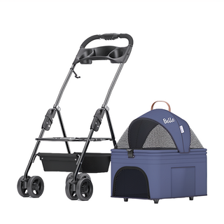 Bello 四輪萬向 車包分離款寵物手推車 附雨罩 SP02F2K, 1台, 深藍色