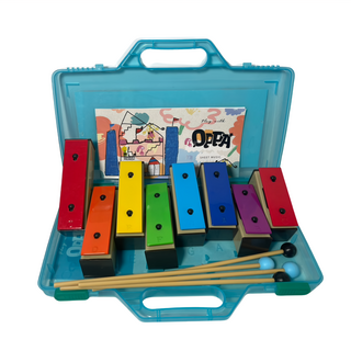 OPPA 奧福樂器 8音彩虹音磚 + 鼓棒兩雙 + 教具 + 小樂器, 藍盒, 1組