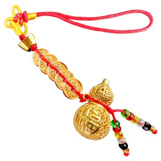 財神小舖 發財五帝錢金葫蘆直直賺吊飾 全長約17cm, DST-1058, 1個
