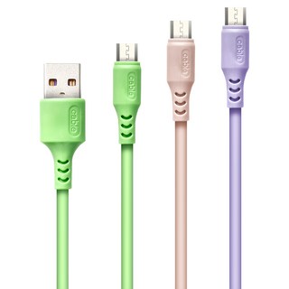 aibo 液態矽膠高速充電傳輸線 3入組 Micro USB / Type-C / Lightning, 2.4A安全快充, 隔熱阻燃材質, 2m, 綠色+粉色+紫色, 1組