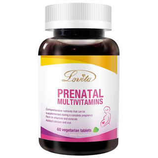 Lovita 孕婦綜合維他命 全素錠劑 富含多種維生素和礦物質 添加鈣和鐵, 850mg, 60顆, 1罐