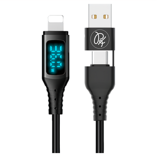 PICKOGEN 皮克全 二合一 Type-C/USB-A-Lightning PD充電傳輸線 VAW數顯 36W快充 480mbps, 1.2m, 黑色, 1條