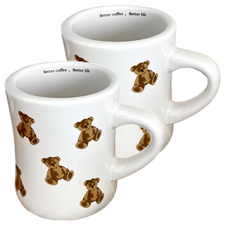 沐慕家居 陶瓷小熊馬克杯 加厚版, 白色, 2個