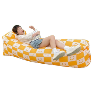 LoHoY 野餐必備草地便攜空氣沙發頭枕款 好收好躺 超耐磨材質, 190 x 70 x 50cm, 黃色微笑