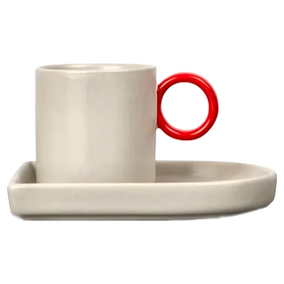 BYON Niki濃縮咖啡杯盤組 80ml 陶瓷咖啡杯 適用洗碗機, 米 + 紅, 1組