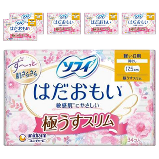 SOFY 蘇菲 日本原裝進口 敏感肌極輕薄衛生棉 日用 無翼型, 17.5cm, 34片, 6包