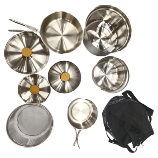 NOBANA 露營不鏽鋼鍋具7件組，304不鏽鋼主體，201不鏽鋼配件, 銀色, 1組