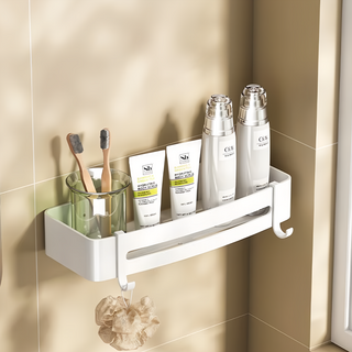 超級工廠 浴室置物架 無痕貼片款,白色,1個,浴室收納好幫手, 不適用