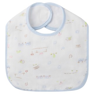 Combi 康貝 純棉柔紗後開圍兜 快樂車車, 藍色, 1件, 1入