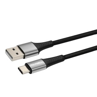 POLYWELL 寶利威爾 USB To Type-C 編織充電線 適用安卓手機 行動電源 PW15-W45-A345, 1m, 黑色, 1條